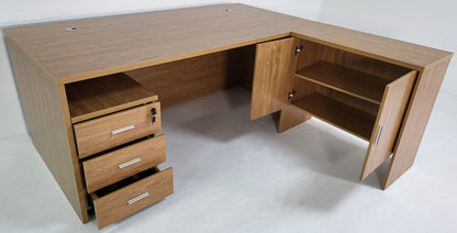 Modern Oak Executive Office Desk with Leather Panelling with Mobile Pedestal and Desk Level Return - 1800mm - 8690