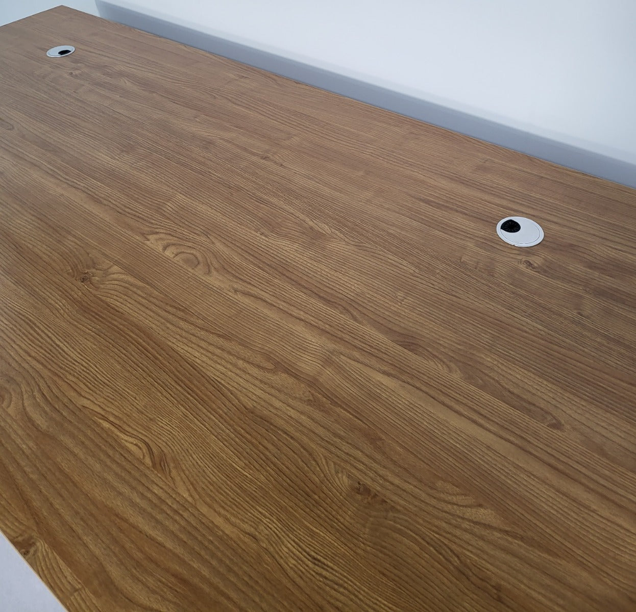 Modern Oak Executive Office Desk with Leather Panelling with Mobile Pedestal and Desk Level Return - 1800mm - 8690