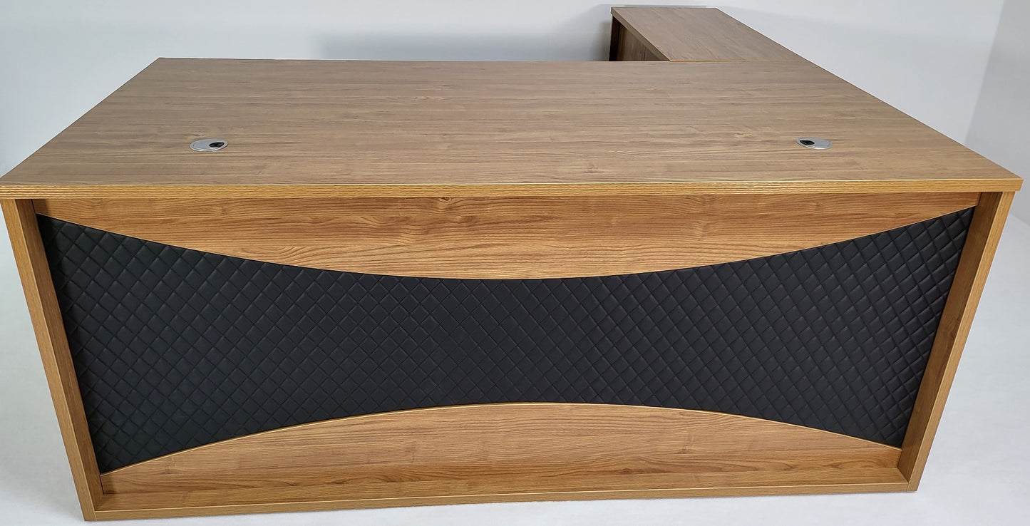 Modern Oak Executive Office Desk with Leather Panelling with Mobile Pedestal and Desk Level Return - 1800mm - 8690