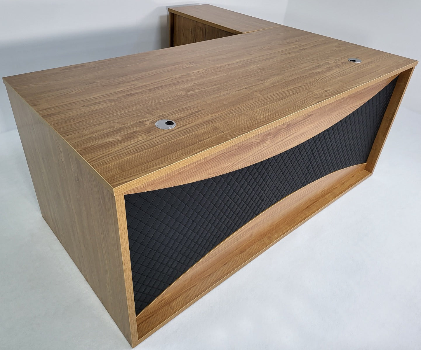 Modern Oak Executive Office Desk with Leather Panelling with Mobile Pedestal and Desk Level Return - 1800mm - 8690