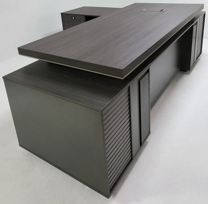 Large Modern Grey Oak Corner Executive Office Desk with Built in Storage - 2800mm -BWJ-HD0128