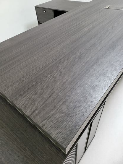 Large Modern Grey Oak Corner Executive Office Desk with Built in Storage - 2400mm - BWJ-HD0224