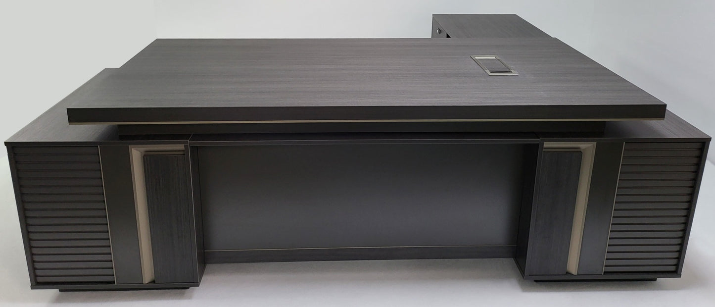 Large Modern Grey Oak Corner Executive Office Desk with Built in Storage - 2400mm - BWJ-HD0224