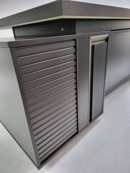 Large Modern Grey Oak Corner Executive Office Desk with Built in Storage - 2800mm -BWJ-HD0128