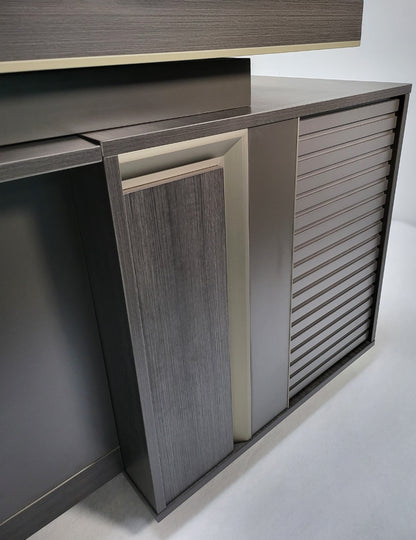 Large Modern Grey Oak Corner Executive Office Desk with Built in Storage - 2400mm - BWJ-HD0224