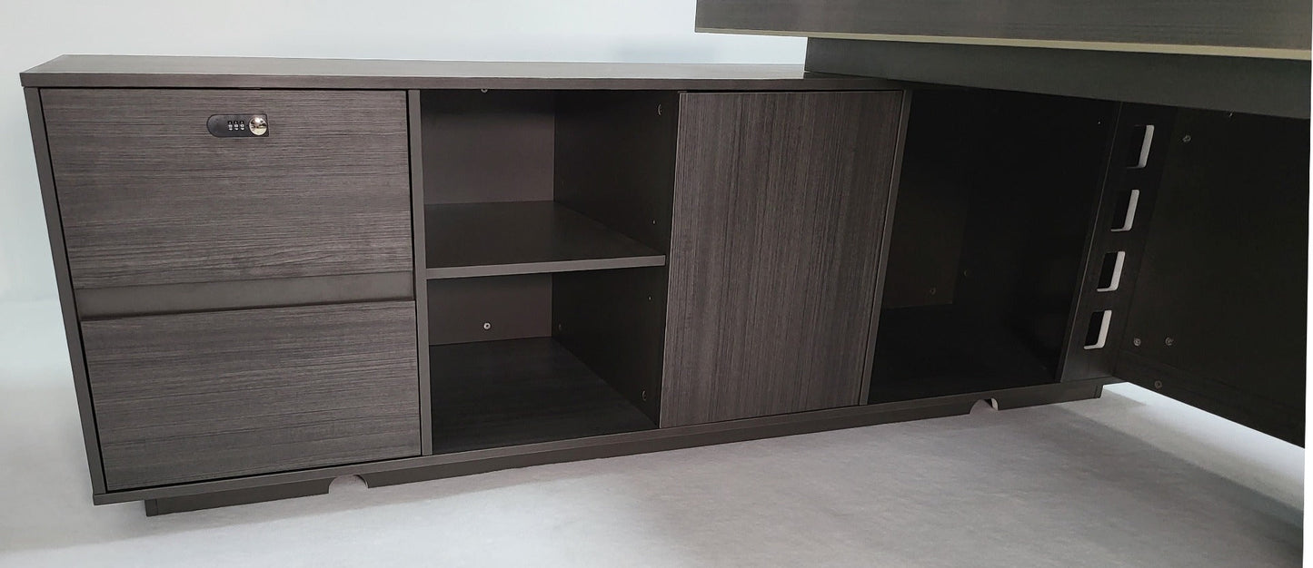 Large Modern Grey Oak Corner Executive Office Desk with Built in Storage - 2800mm -BWJ-HD0128