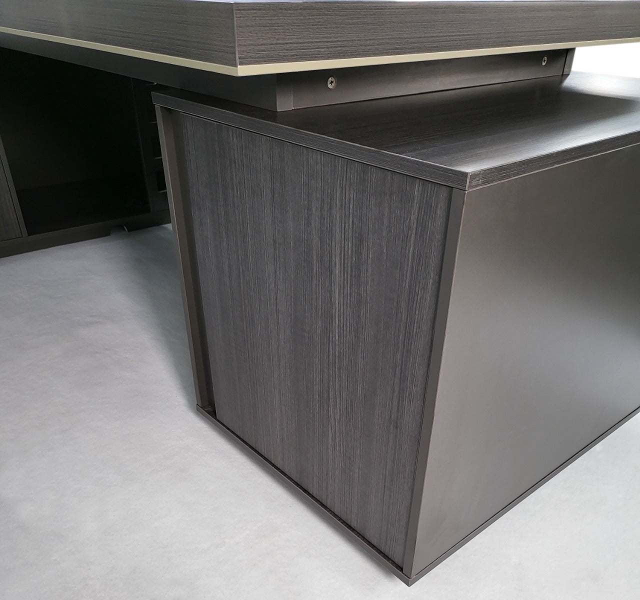 Large Modern Grey Oak Corner Executive Office Desk with Built in Storage - 2800mm -BWJ-HD0128