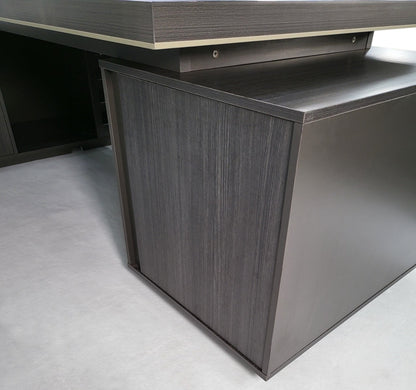 Large Modern Grey Oak Corner Executive Office Desk with Built in Storage - 2800mm -BWJ-HD0128