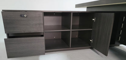 Large Modern Grey Oak Corner Executive Office Desk with Built in Storage - 2800mm -BWJ-HD0128