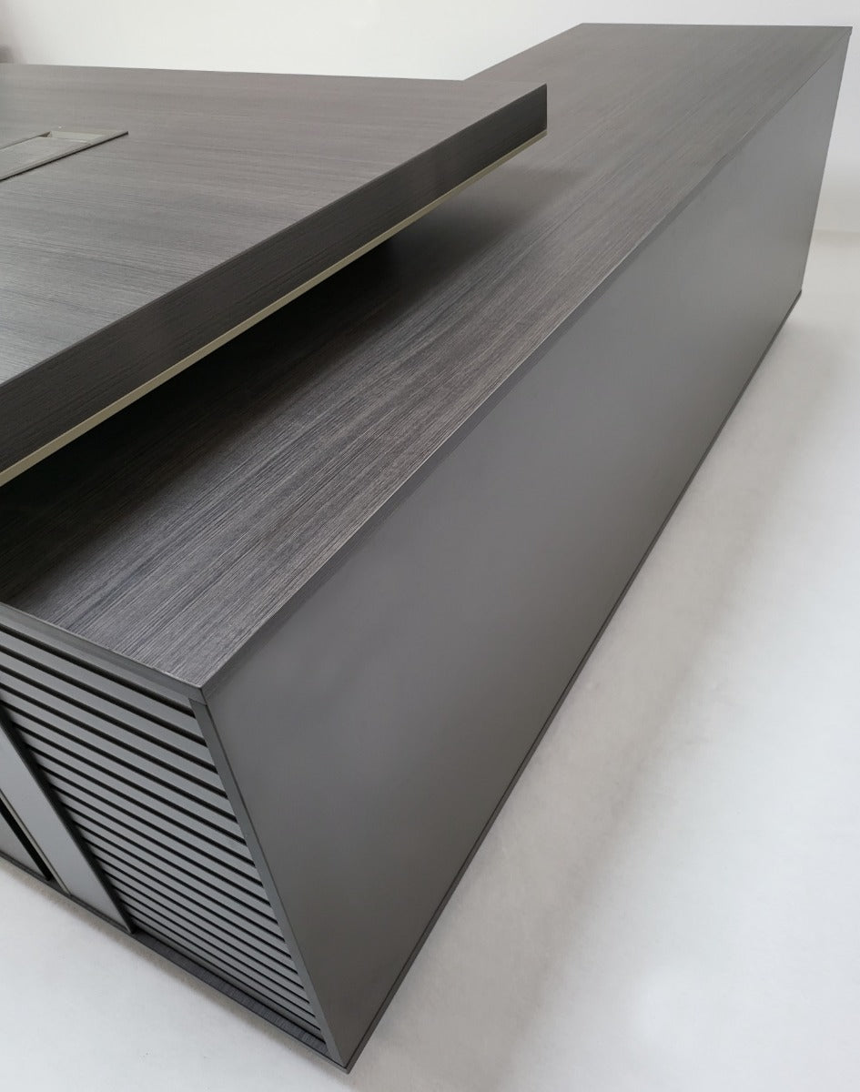 Large Modern Grey Oak Corner Executive Office Desk with Built in Storage - 2800mm -BWJ-HD0128