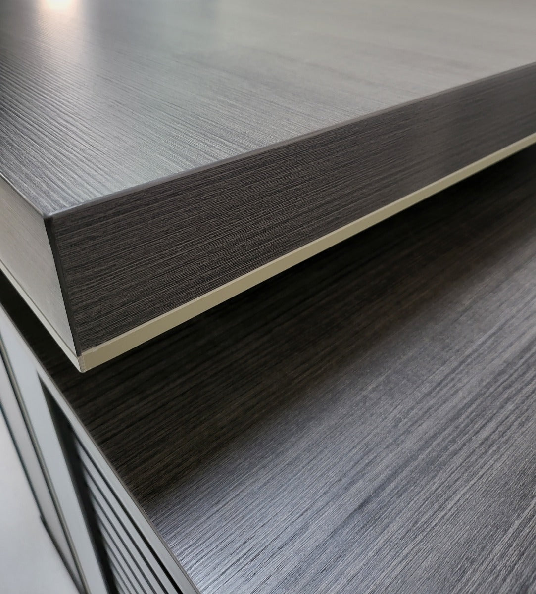 Large Modern Grey Oak Corner Executive Office Desk with Built in Storage - 2800mm -BWJ-HD0128