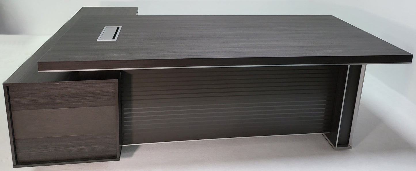 EX SHOWROOM - Large Stylish Grey Oak Right Hand Corner Executive Office Desk with Built in Storage - 2400mm - BJS-D1124