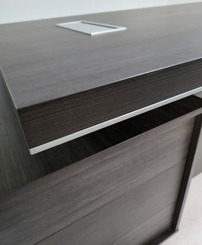 EX SHOWROOM - Large Stylish Grey Oak Right Hand Corner Executive Office Desk with Built in Storage - 2400mm - BJS-D1124