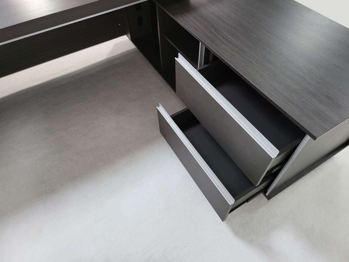 Large Stylish Grey Oak Corner Executive Office Desk with Built in Storage - 2400mm - BJS-D1124