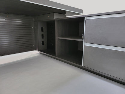 EX SHOWROOM - Large Stylish Grey Oak Right Hand Corner Executive Office Desk with Built in Storage - 2400mm - BJS-D1124