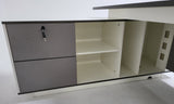 Modern White and Grey Stripe Executive Office Desk with Built in Storage - 2000mm - AML-D01