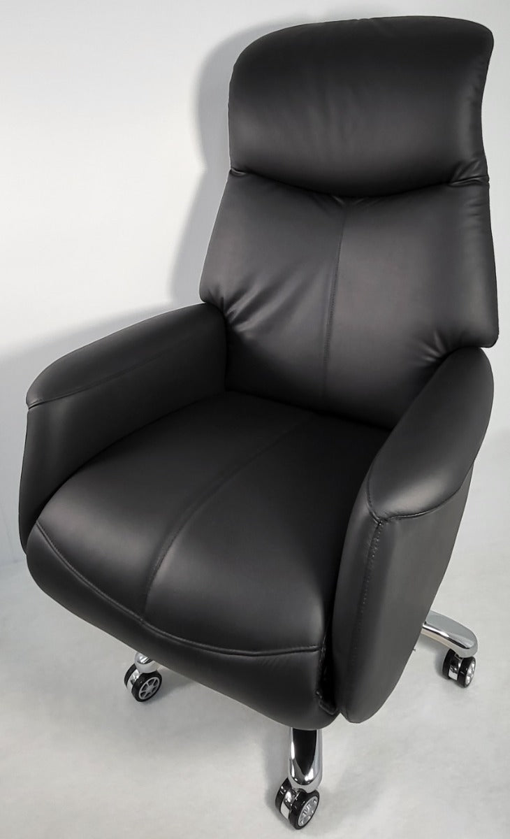 Modern Black Genuine Leather Reclining Office Chair - B619