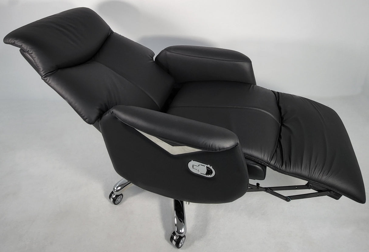 Modern Black Genuine Leather Reclining Office Chair - B619