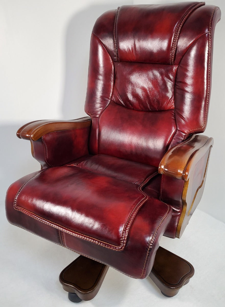 Luxury Burgundy Real Leather Office Chair Executive Boss Chair