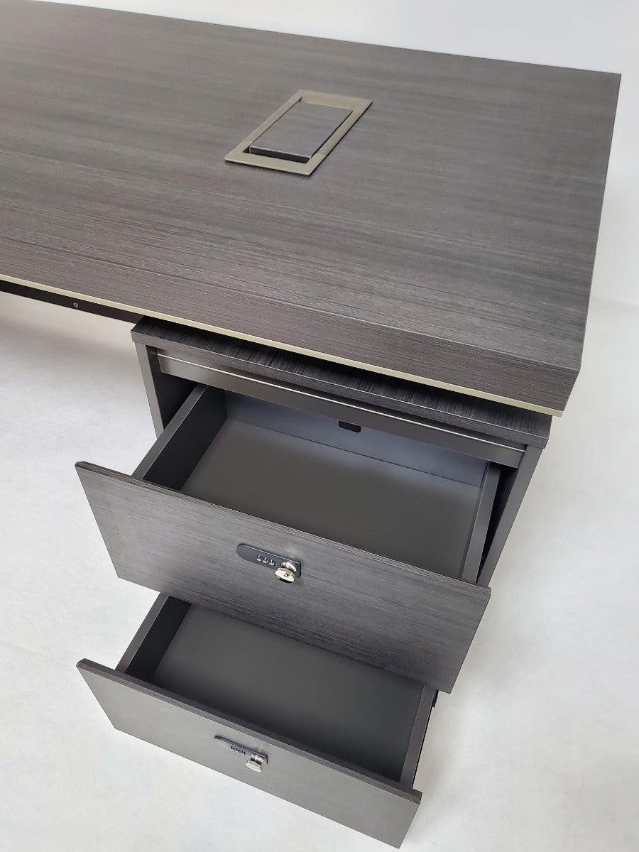 Modern Grey Oak Straight Executive Office Desk with Built in Storage - 1400mm, 1600mm, 1800mm or 2000mm - BWJ-HD05