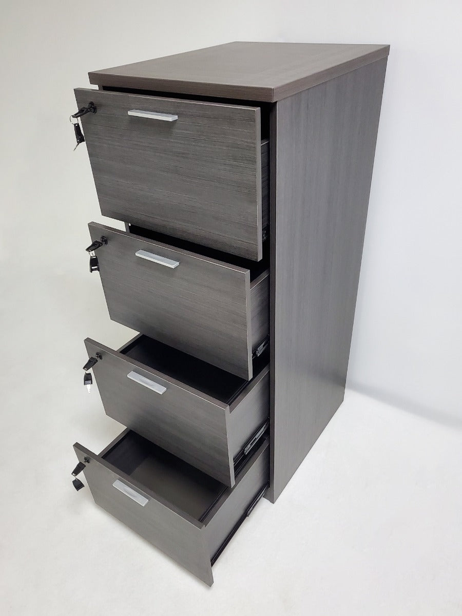 Modern Grey Oak Four Drawer Filing Cabinet - Suspension Files Compatible - AB84-4DR-DG04