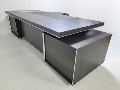 Large Modern Grey Oak Executive Office Desk with Integrated Cupboard and Return - 2800mm - BJS-D0128