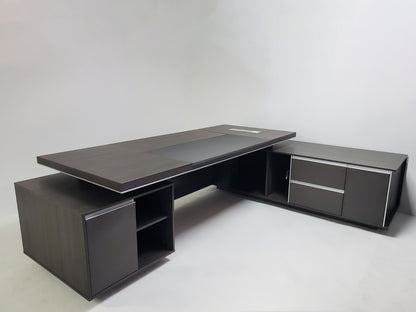 Large Modern Grey Oak Executive Office Desk with Integrated Cupboard and Return - 2800mm - BJS-D0128