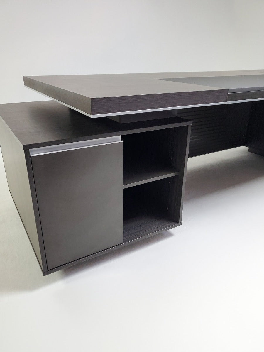 Large Modern Grey Oak Executive Office Desk with Integrated Cupboard and Return - 2800mm - BJS-D0128
