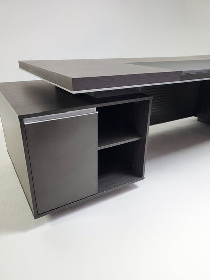 Large Modern Grey Oak Executive Office Desk with Integrated Cupboard and Return - 2800mm - BJS-D0128