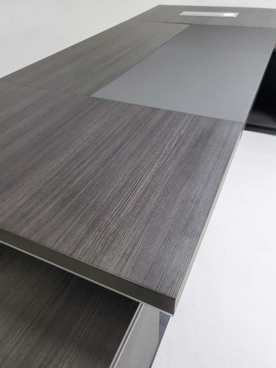 Large Modern Grey Oak Executive Office Desk with Integrated Cupboard and Return - 2800mm - BJS-D0128