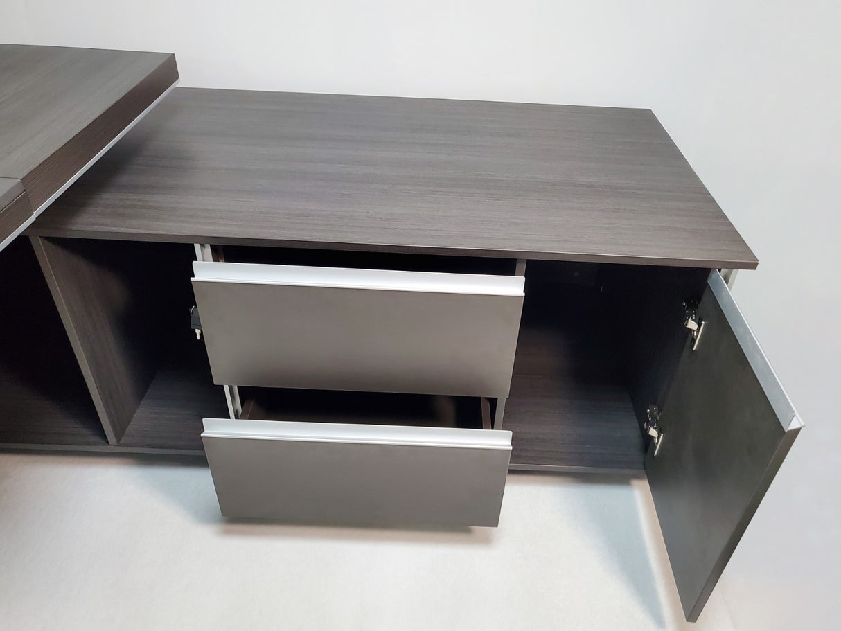 Large Modern Grey Oak Executive Office Desk with Integrated Cupboard and Return - BJS-D0128