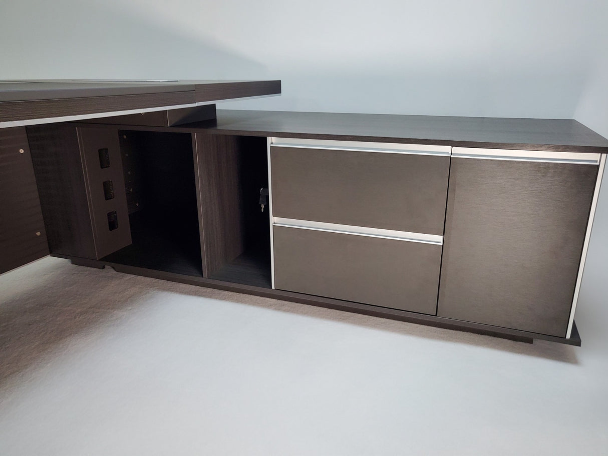 Large Modern Grey Oak Executive Office Desk with Integrated Cupboard and Return - BJS-D0128