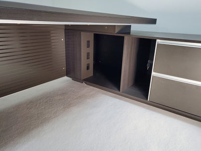 Large Modern Grey Oak Executive Office Desk with Integrated Cupboard and Return - 2800mm - BJS-D0128