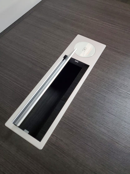 Large Modern Grey Oak Executive Office Desk with Integrated Cupboard and Return - 2800mm - BJS-D0128