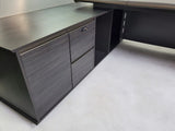 Large Modern Grey Oak Executive Corner Office Desk with Carbon Fibre and Brass Metal Edging - 2400mm / 2800mm / 3200mm - FP60-D01