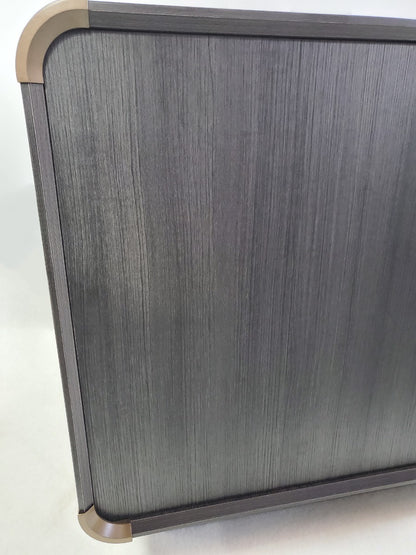 Large Modern Grey Oak Executive Corner Office Desk with Carbon Fibre and Brass Metal Edging - 2400mm / 2800mm / 3200mm - FP60-D01