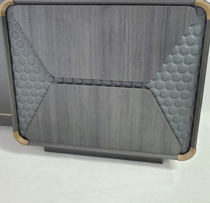 Large Modern Grey Oak Executive Corner Office Desk with Carbon Fibre and Brass Metal Edging - 2400mm / 2800mm / 3200mm - FP60-D01