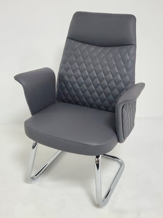 Modern Grey Leather Meeting Room Chair with Winged Arm - DE2915C