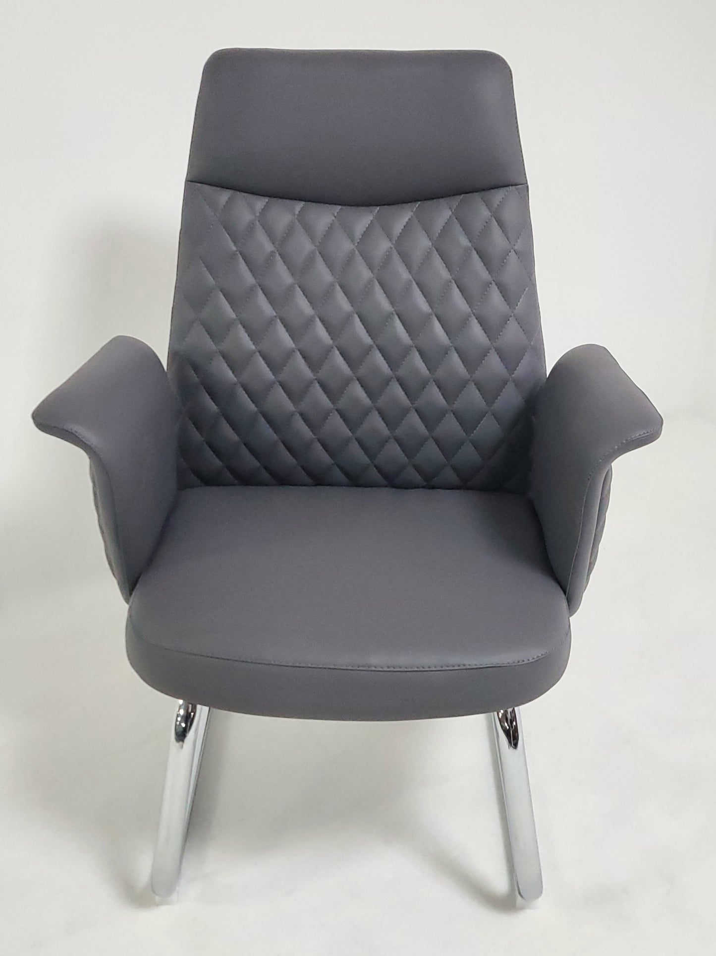 Modern Grey Leather Meeting Room Chair with Winged Arm - DE2915C