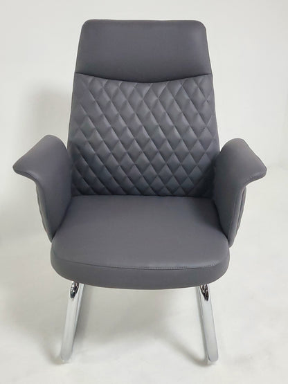 Modern Grey Leather Meeting Room Chair with Winged Arm - DE2915C