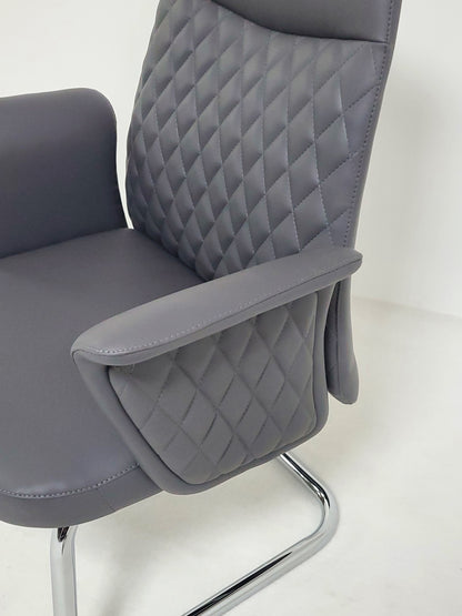 Modern Grey Leather Meeting Room Chair with Winged Arm - DE2915C