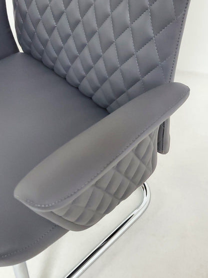 Modern Grey Leather Meeting Room Chair with Winged Arm - DE2915C