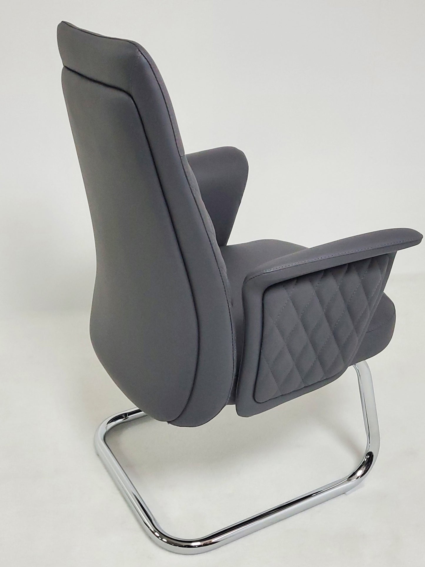 Modern Grey Leather Meeting Room Chair with Winged Arm - DE2915C