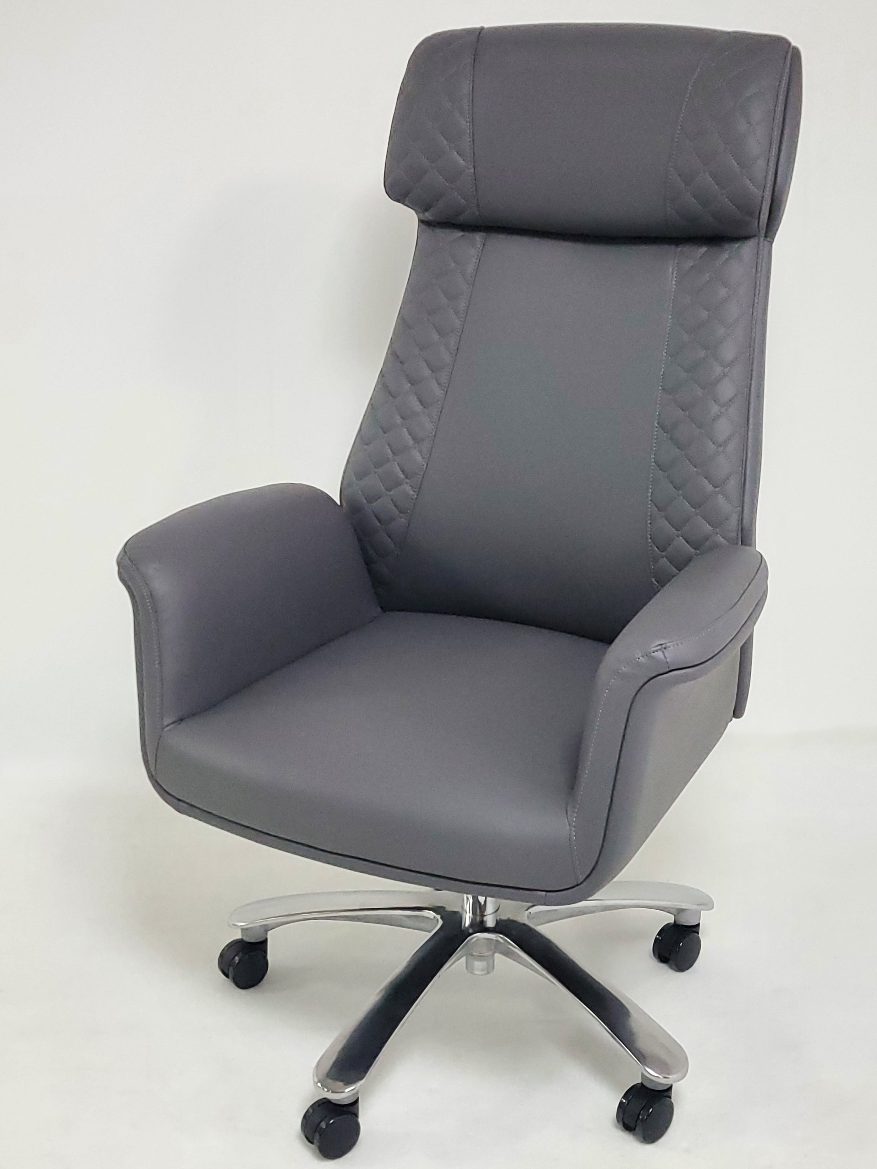 Modern High Back Grey Leather Executive Office Chair with Winged Arms - DT8534A Huddersfield