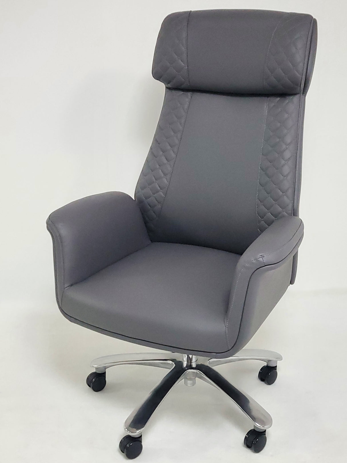 Modern High Back Grey Leather Executive Office Chair with Winged Arms - DT8534A