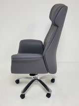 Modern High Back Grey Leather Executive Office Chair with Winged Arms - DT8534A