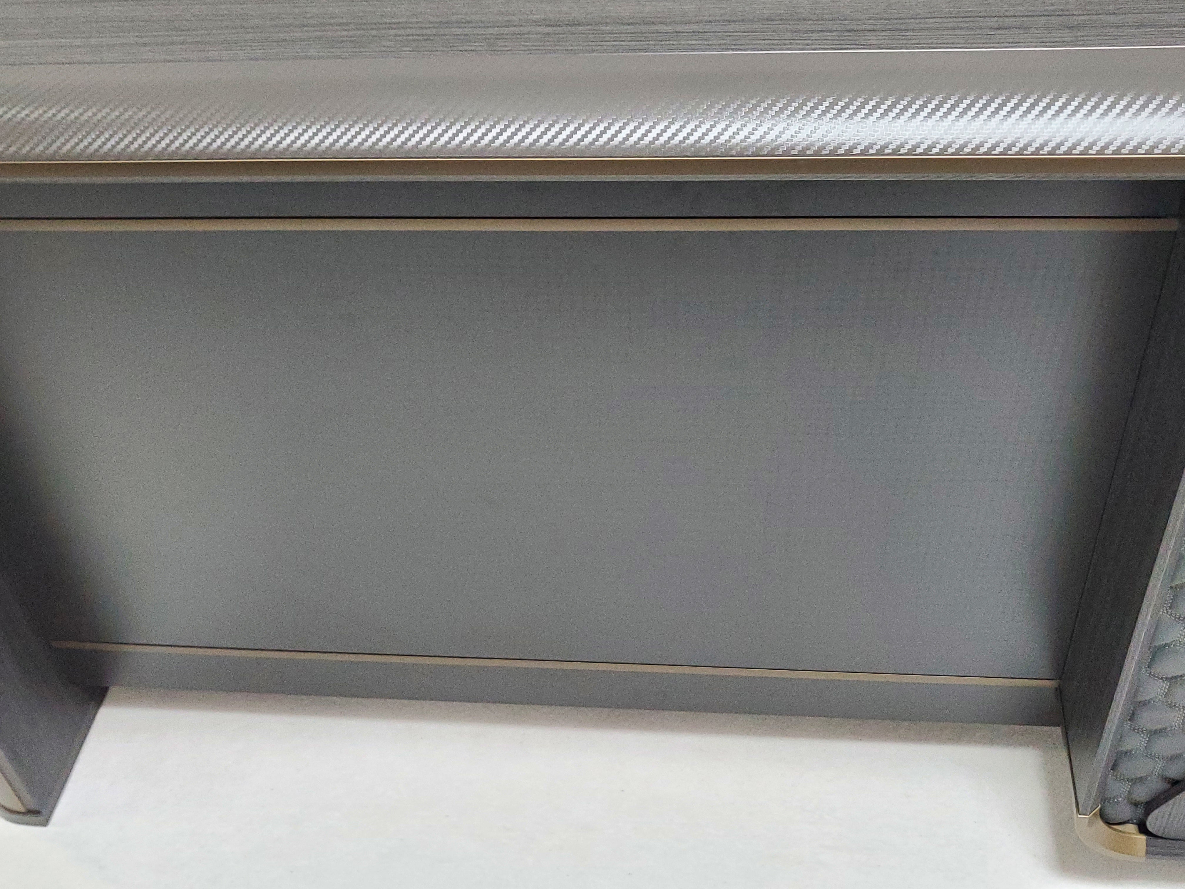 Modern Grey Oak Executive Corner Office Desk with Carbon Fibre and Brass Metal Edging - 1800mm - FP60-D02
