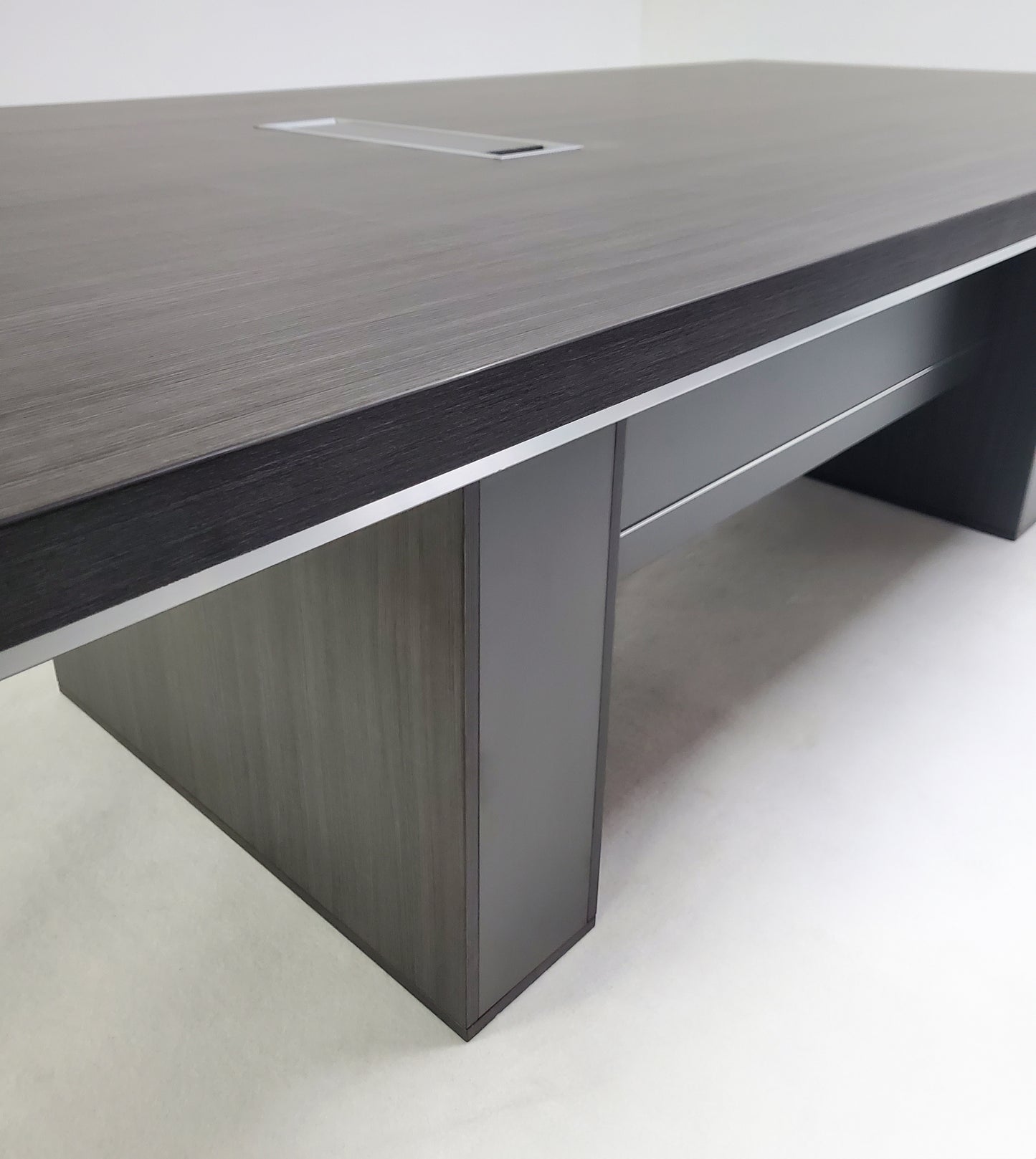 Grey Oak Executive Boardroom Table with Chrome Trim - 2400mm - DG07-C0124-04