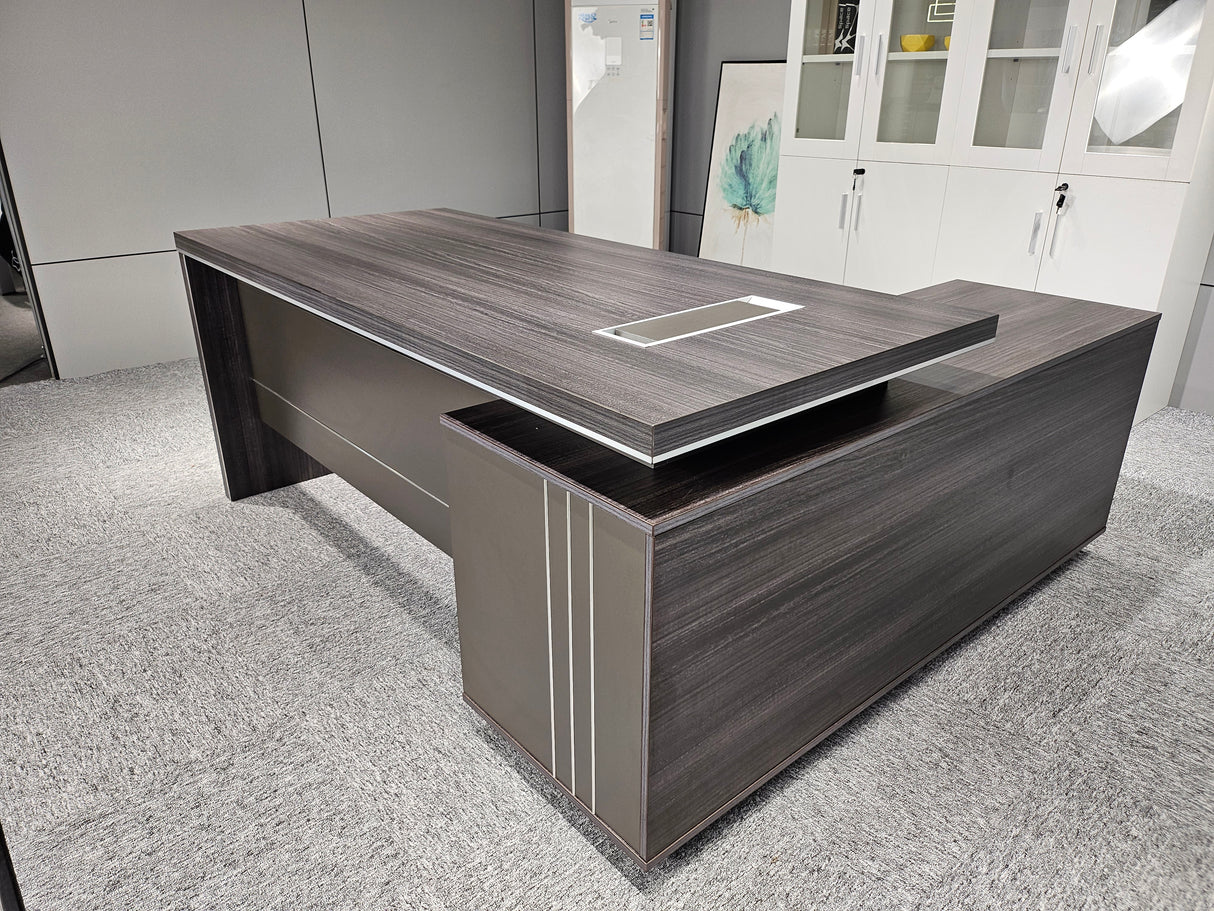 Stylish Grey Oak Veneer Corner Executive Office Desk - 1800mm - DG07-D18