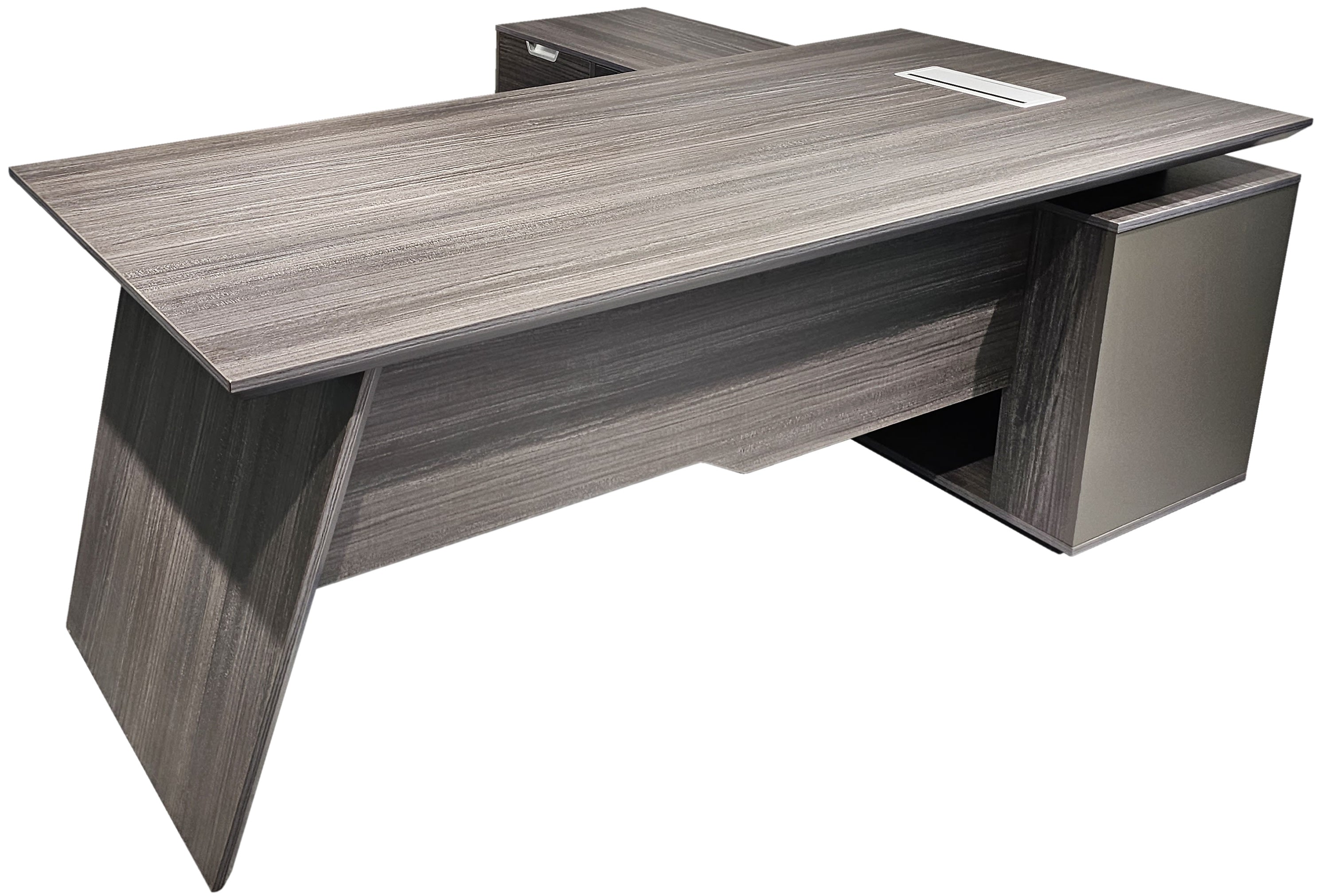 Modern Grey Oak Veneer Corner Executive Office Desk with Built in Storage - 2000mm - DG19-C-D20 Huddersfield